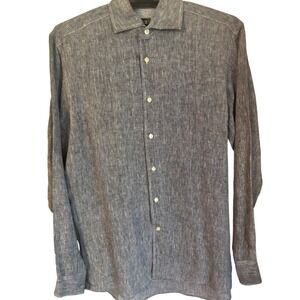 Pronto Uomo Mens Linen Long Sleeve Button‎ Up Shirt Gray Medium Casual EUC